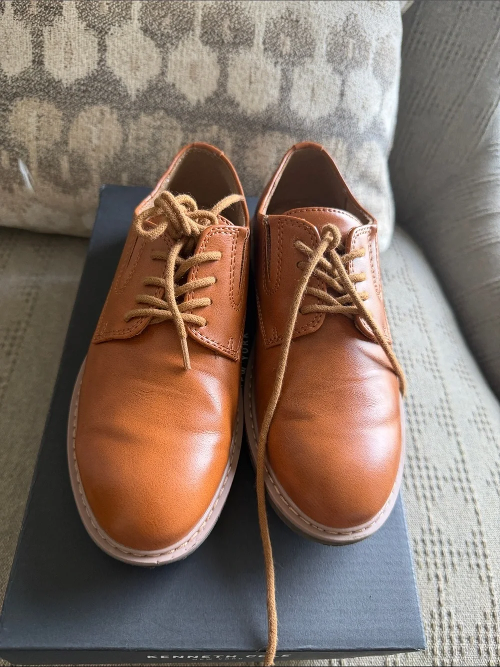 Kenneth Cole Kids Cognac Leather Lace-Up Dress Shoes